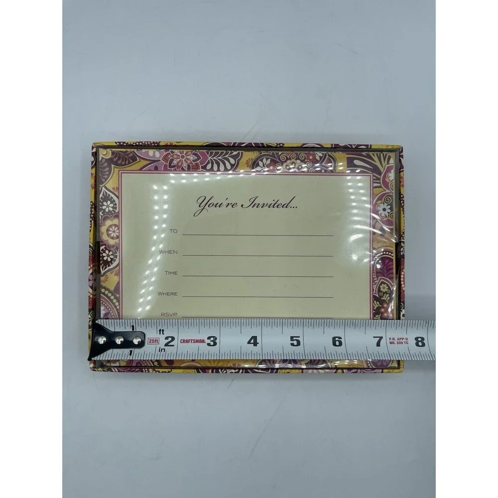 Vera Bradley 12 Fill-In Invitations w/ Envelopes & Closure Stickers - Bali Gold